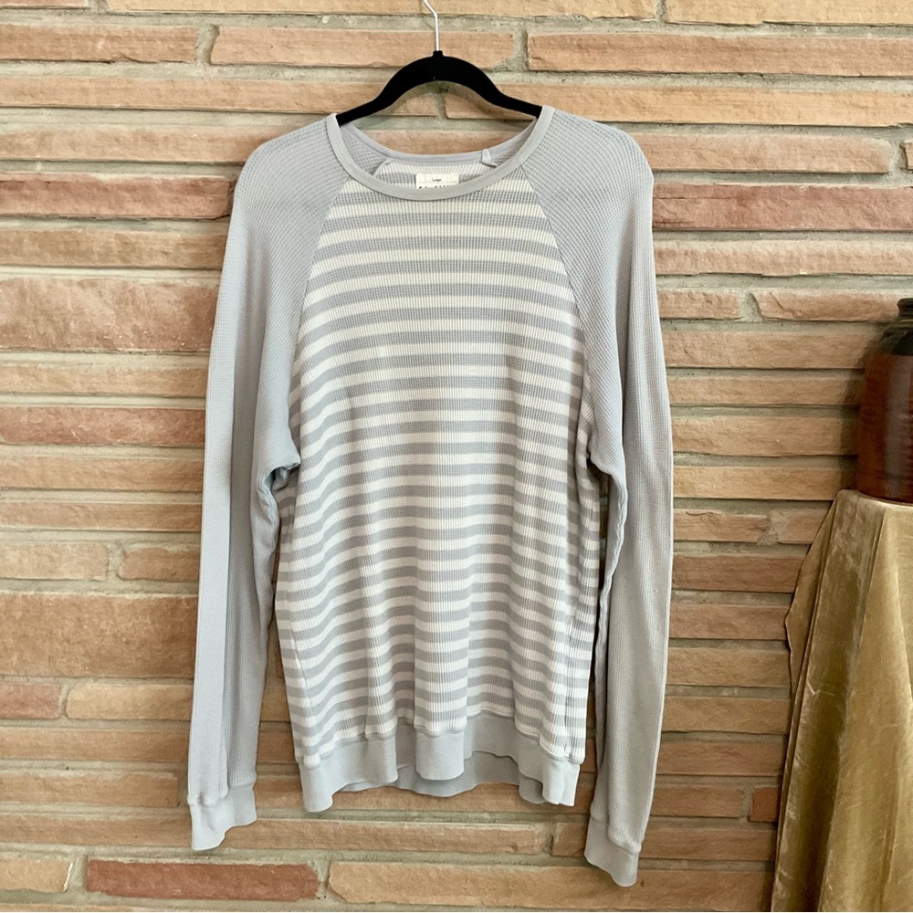 Splendid Mills Gray Striped Waffle Knit Long Sleeve Top Large